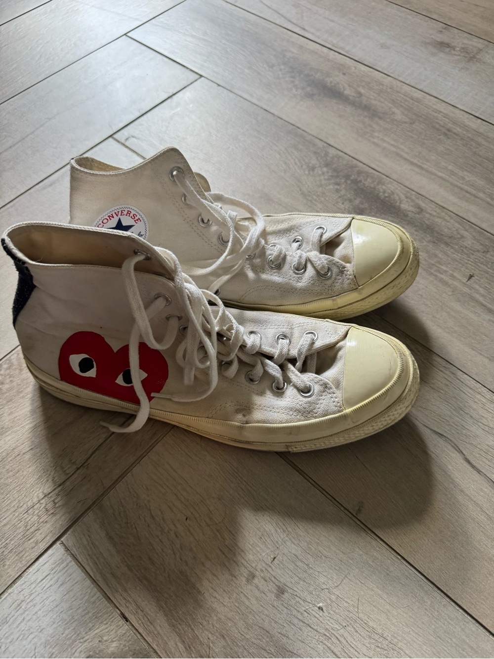 Converse White High Top Sneakers with Red Heart Graphic